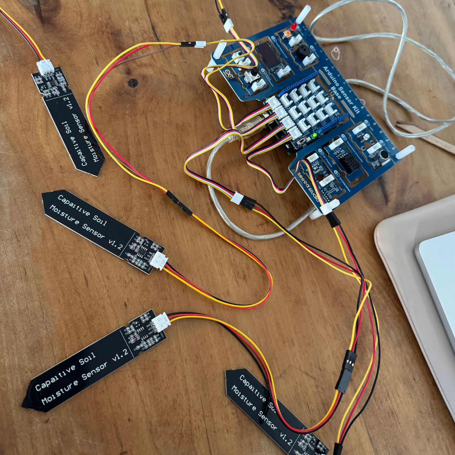 I originaly wanted to use four soil moisture sensors to test adding multiple plants to my app but I had to shorten it to two.