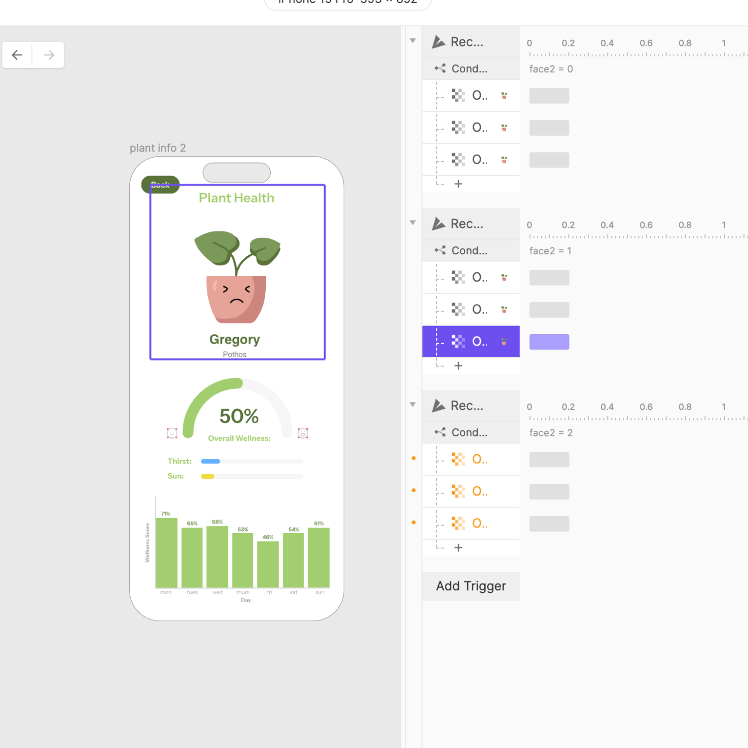 This is my plant health screen. I connected it with the same info that is displayed on the homepage.